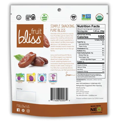 Vista 3 de Fruit Bliss Dátiles orgánicos Deglet Nour Dates, 5 onzas - 6 por caja.