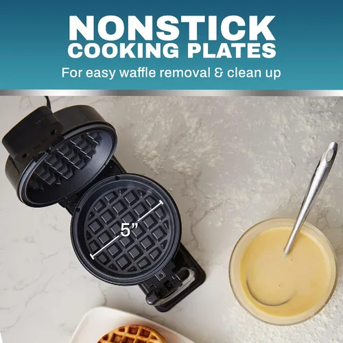 Vista 4 de Elite Gourmet EWM460 Máquina para Hacer Gofres Belgas Giratoria con Volteo Antiadherente, Gofres de 1.25 Pulgadas de Grosor, Hash Browns, Keto, Negro