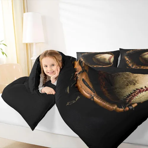 Vista 6 de Erosebridal Juego de edredón de béisbol tamaño completo, ropa de cama de juego deportivo, jugador de béisbol, inserto de edredón para niños