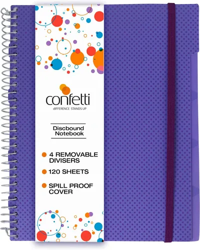 Vista 14 de Confetti Cuaderno de espiral – 4 separadores extraíbles, cubierta a prueba de derrames, banda elástica de cierre, bolsillo de almacenamiento – Bloc