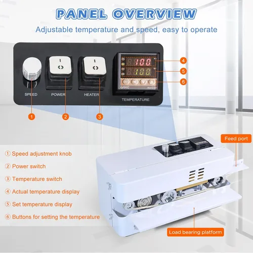 Vista 3 de Máquina automática de sellado continuo de bandas de bolsas, control digital de temperatura, velocidad ajustable, máquina selladora térmica