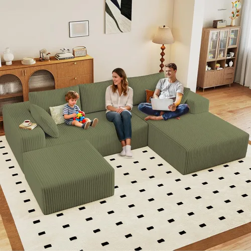 Vista 83 de Lakifun Sofá en Forma de L de 107" con Otomana, Seccional Modular Moderno Sofá Cómodo en Forma de U Nube, Asiento Profundo, Chaise Longue Cama