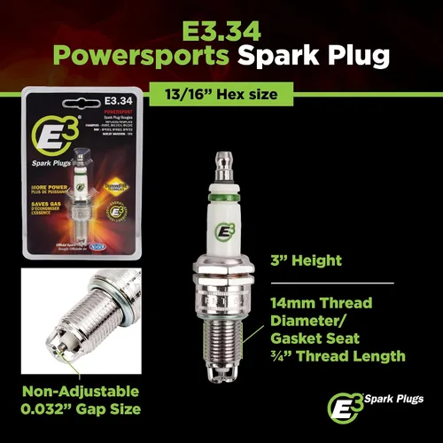 Vista 7 de E3 Bujías E3.34 Powersports para motocicletas, cuatrimotos, motos de nieve y más, tecnología patentada DiamondFIRE, paquete de 1