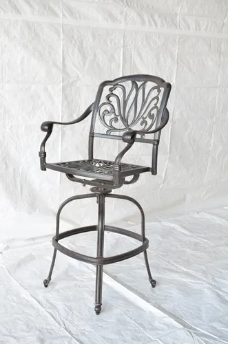 Vista 7 de Elizabeth Taburetes de bar giratorios para patio al aire libre, 30 pulgadas, aluminio fundido bronce oscuro (4, sésamo Sunbrella)