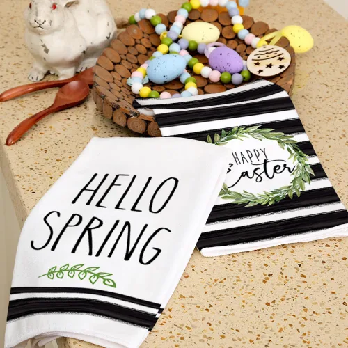 Vista 6 de ARKENY Juego de 2 toallas de cocina de Pascua, 18 x 26 pulgadas, ultra absorbentes, paño de secado de barra, feliz Pascua, color verde