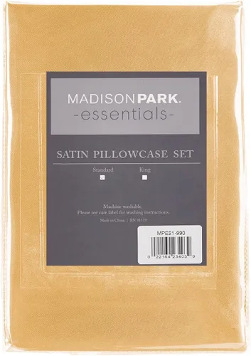 Vista 200 de Madison Park Essentials - Juego de sábanas de satén de lujo y sedoso con brillo natural, bolsillo elástico de 14 pulgadas para colchones de hasta 16