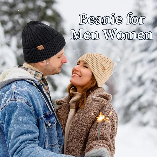 Vista 6 de Gorro de invierno para hombres y mujeres, gorro de punto con puños con forro cálido, sombrero de esquí suave, unisex, regalos para hombres y mujeres