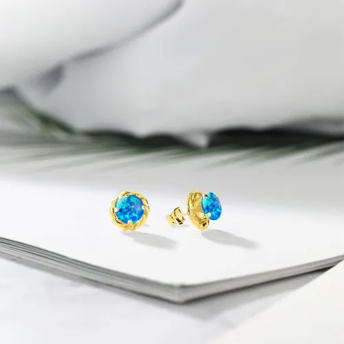 Vista 409 de Gem Stone King Aretes de plata de ley 925 de 0.236 in con piedra natal redonda para mujer