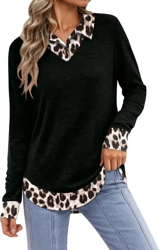 Vista 2 de OFEEFAN Camisas tipo polo de manga larga para mujer, trajes de profesores de otoño