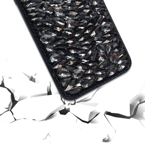 Vista 5 de Funda de lujo con pedrería para iPhone 15, funda de teléfono con purpurina 3D brillante y diamantes, color negro