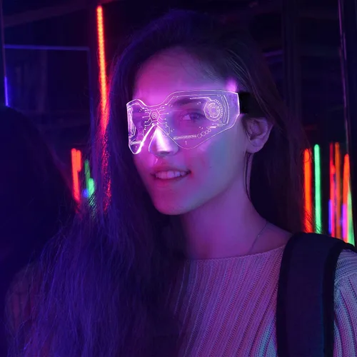 Vista 3 de SAFEBAO Lentes de visera LED para adultos con 7 colores y 4 modos de luz recargables, perfectos para festivales, fiestas, regalos, bailes