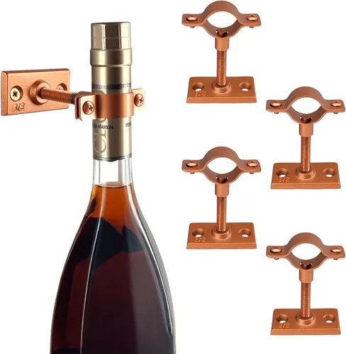 Vista 10 de Lily's Home Soporte de pared para botella de vino, diseño industrial con accesorios de montaje, funciona con botellas de vino o licor, acabado