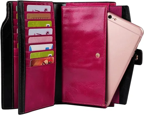Vista 24 de Cartera plegable de cuero de gran capacidad con bloqueo RFID para mujer