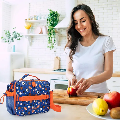 Vista 5 de Bentgo Juego de bolsas de almuerzo aisladas con caja de almuerzo estilo bento, para niños (deportes)