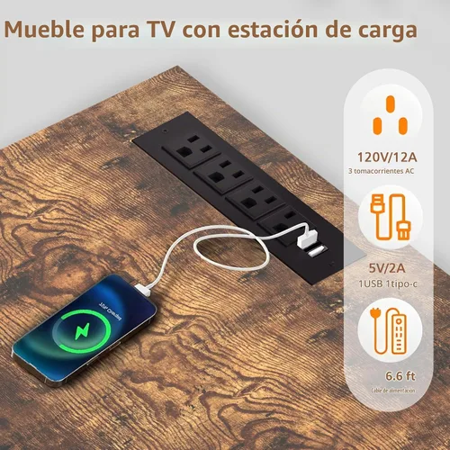 Vista 4 de VECELO Soporte de TV LED para 55 pulgadas, centro de entretenimiento con tomas de corriente, gabinete de televisión industrial para sala de estar