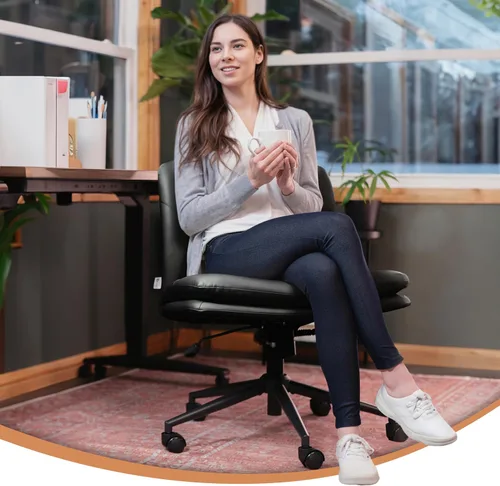 Vista 3 de NYPOT Silla de escritorio sin brazos con ruedas para sentarse entrecruzada, silla sin brazos anchos con patas cruzadas, taburete giratorio ajustable