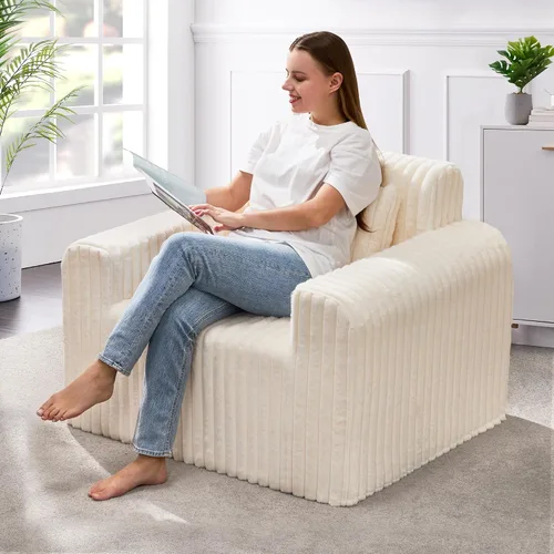 Vista 11 de Hobestluk Sofá Individual de Espuma Sillón Sofá para Espacios Pequeños Sofás Cómodos con Funda Extraíble Sofá Peludo con Almohadas para Sala