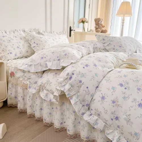 Vista 61 de Funda de edredón de algodón floral tamaño individual con volantes de encaje 100% algodón para adolescentes y niñas, juego de ropa de cama de 3