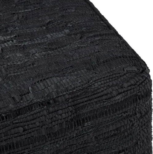 Vista 5 de SIMPLIHOME Fredrik - Puf cuadrado – Otomano de cuero genuino tejido de 18 pulgadas de ancho en negro, reposapiés estilo bohemio o asiento adicional