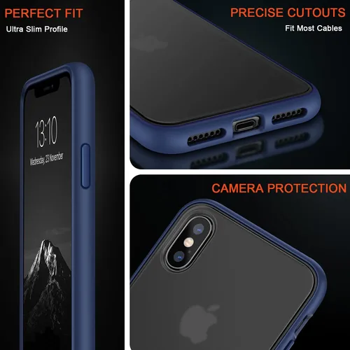 Vista 5 de TENDLIN Compatible con iPhone Xs Max, funda translúcida mate dura con parachoques de silicona suave, cómoda funda (azul)
