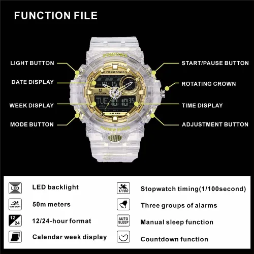 Vista 7 de findtime Mens Digital Watch Waterproof Dual Display Analog Digital Outdoor Sports Watches LED Backlight Tactical Military Watches for Men Alarm