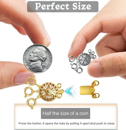 Vista 4 de Dailyacc Cierre de collar en capas para mujer, cierre de joyería deslizante de plata y oro de 14 quilates, conectores de pulsera
