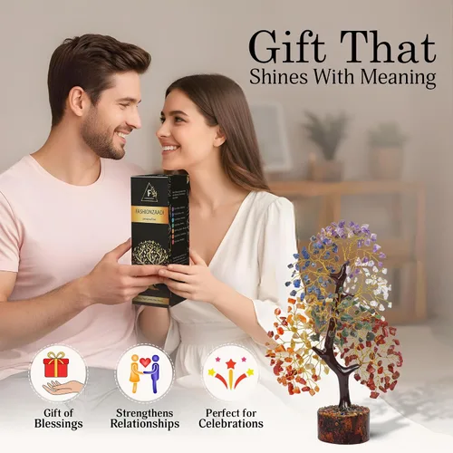 Vista 4 de FASHIONZAADI Árbol de la vida de 7 chakras, cristales y piedras curativas, regalos de cumpleaños para mujeres, árbol de cristal para energía