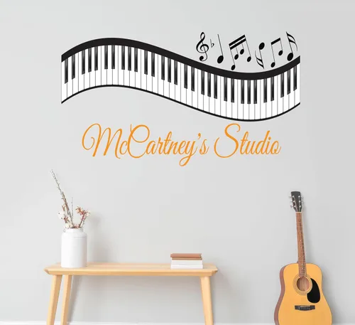 Vista 2 de Calcomanía de pared personalizada con notas musicales de piano, calcomanía de pared con notas musicales personalizadas, calcomanías murales
