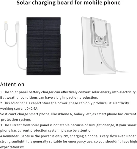 Vista 7 de Panel solar impermeable portátil de 3 W 5 V con soporte ajustable micro USB y tipo C de 6 pies para cámara de seguridad de anillo al aire libre