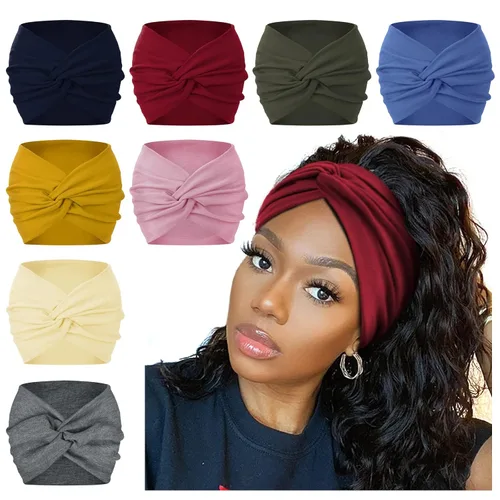 Vista 7 de AKTVSHOW Diademas tipo bandana de 7 pulgadas de ancho para mujer, diademas turbantes de cachemira de moda para cabello grueso, antideslizantes