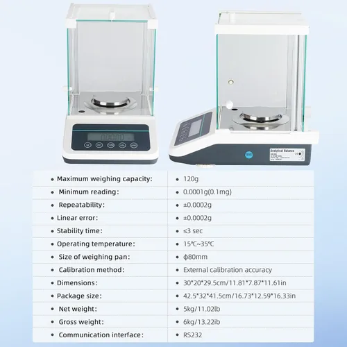 Vista 5 de Báscula de laboratorio de precisión de 0.00 oz, balanza analítica, balanza electrónica de laboratorio con pesos digitales e interfaz RS232