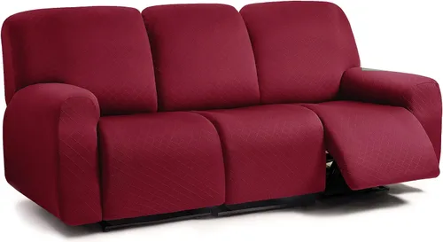 Vista 21 de ULTICOR Fundas para sofá reclinable de 8 piezas con diseño de jacquard cuadrado, fundas elásticas para sofá reclinable de 3 cojines, gruesas, suaves