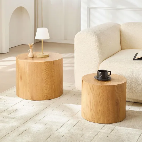 Vista 4 de WILLIAMSPACE Juego de 2 mesas de centro anidables, mesas de centro redondas de madera, mesa moderna circular para espacios pequeños, sala de estar