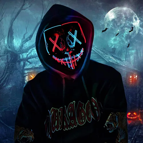 Vista 4 de YEHUARIS Halloween Purge Mask,2 Color LED Light up Mask for Adult Men Women Kids,Scary Glow Mask with 4 Lighting Mods