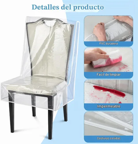 Vista 3 de Fundas para sillas de comedor, protectores impermeables para sillas de cocina, protector de asiento de silla de plástico transparente, mantén tu