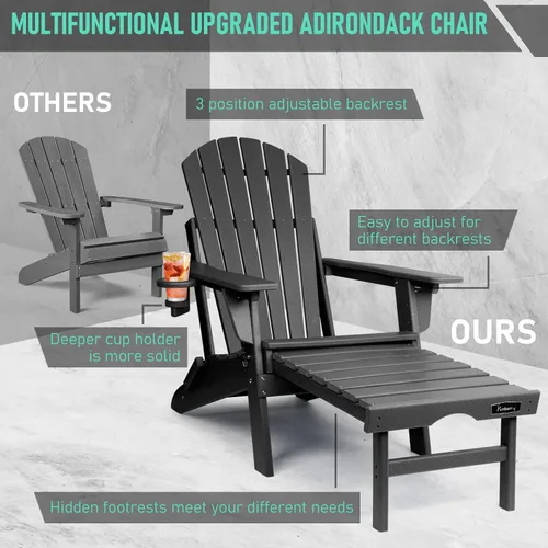 Vista 4 de Oversized Adjustable Folding Adirondack Chairs Set of 2 with Ottoman 400LBS Negro
