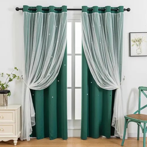 Vista 12 de indistar Cortinas opacas con recortes de estrellas para dormitorio de niña, cortinas de oscurecimiento para habitación de bebé, cortinas
