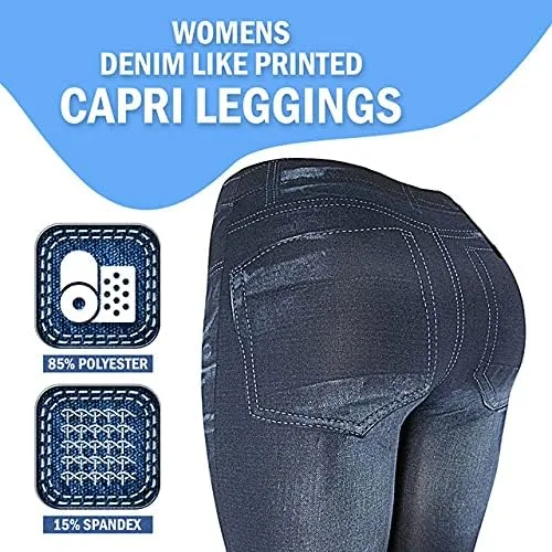 Vista 3 de J.ann - Leggings cortos para mujer con estampado de mezclilla (talla SM o L)