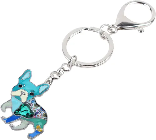 Vista 3 de Llaveros de aleación esmaltada para perro Bulldog Francés, llavero de coche, joyería para mascotas, regalos para mujeres y niñas