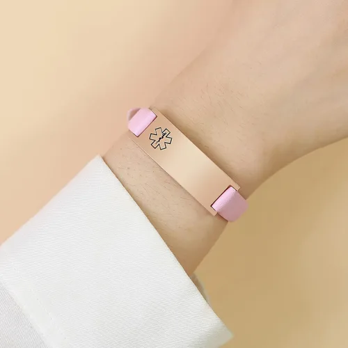 Vista 36 de MPRAINBOW Pulsera de alerta médica personalizada para mujer, correa de reloj de cuero genuino, grabado de doble cara, diabetes, epilepsia, joyería