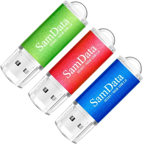 Vista 8 de SamData Paquete de 3 unidades de memoria USB 2.0 de 16 GB, 3 colores: negro, azul, verde Multicolor 3*16GB