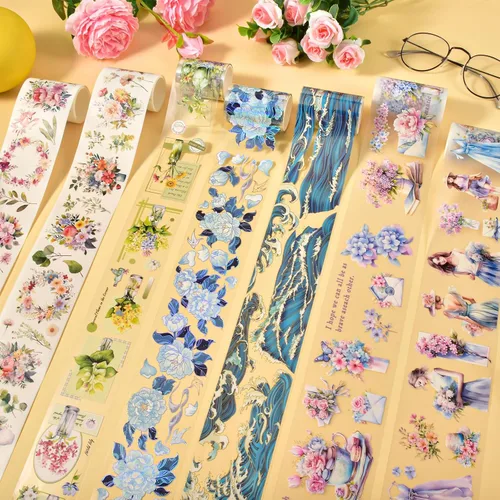Vista 4 de Washi Tape - Cinta adhesiva decorativa de PET para manualidades, diarios, planificadores, suministros de álbumes de recortes, calcomanías de diseño
