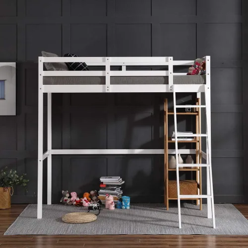 Vista 3 de JOYMOR Base de cama alta de madera tamaño individual para niños, jóvenes, adolescentes, adultos, cama individual, no necesita somier, color blanco