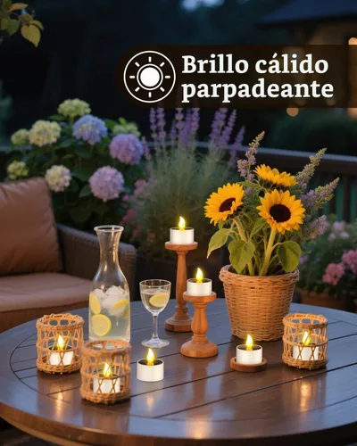 Vista 6 de SoulBay 6 velas de té de energía solar, velas para exteriores, sin llama, IP65, impermeables, recargables, con sensor de atardecer a amanecer