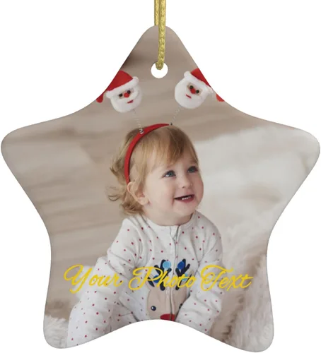 Vista 12 de Adornos personalizados para la primera Navidad del bebé, adornos colgantes de cerámica con foto de bebé, regalo de recuerdo para bebé recién nacido