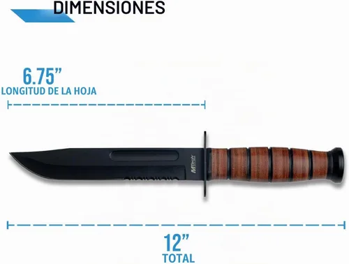 Vista 2 de MTECH USA M-tech USA - Cuchillo de supervivencia de acero inoxidable acanalado de cuero, marrón, pequeño