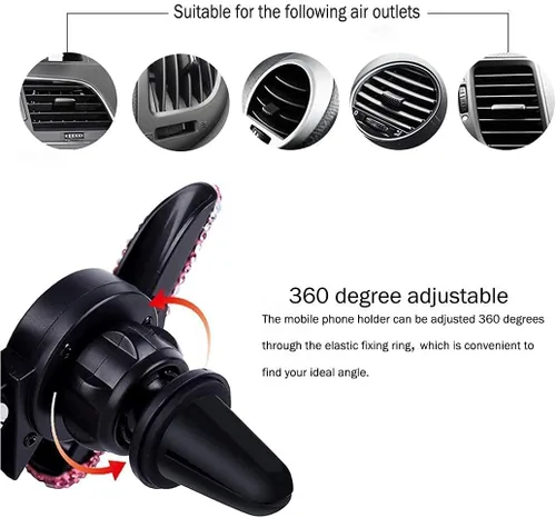 Vista 5 de SUNCARACCL Bling - Soporte de teléfono para automóvil, 360 grados, ajustable, de cristal, soporte de teléfono para salpicadero, parabrisas y Negro