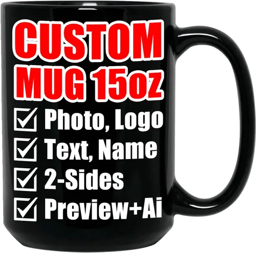 Vista 12 de Taza de café personalizada – Tazas personalizadas con texto en imagen, nombre de foto personalizado, logotipo, taza de cerámica – Cumpleaños, Negro