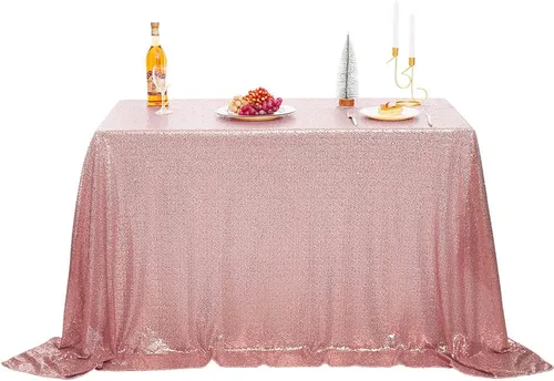 Vista 10 de nanbowang Mantel de lentejuelas color rosa para fiestas, rectangular, superposición de tela de lentejuelas, ropa de cama de cumpleaños, baby shower
