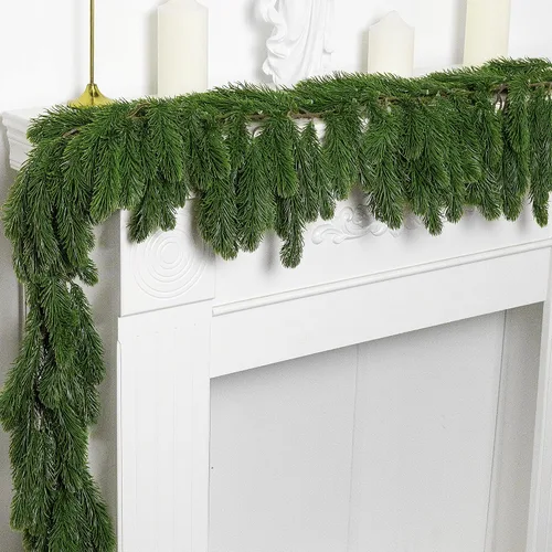 Vista 7 de Guirnalda de Pino Norfolk de Toque Realista de 9.8 Pies, Guirnalda de Ciprés de Pinos Artificiales Verdes, Guirnaldas de Pino Navideñas Falsas